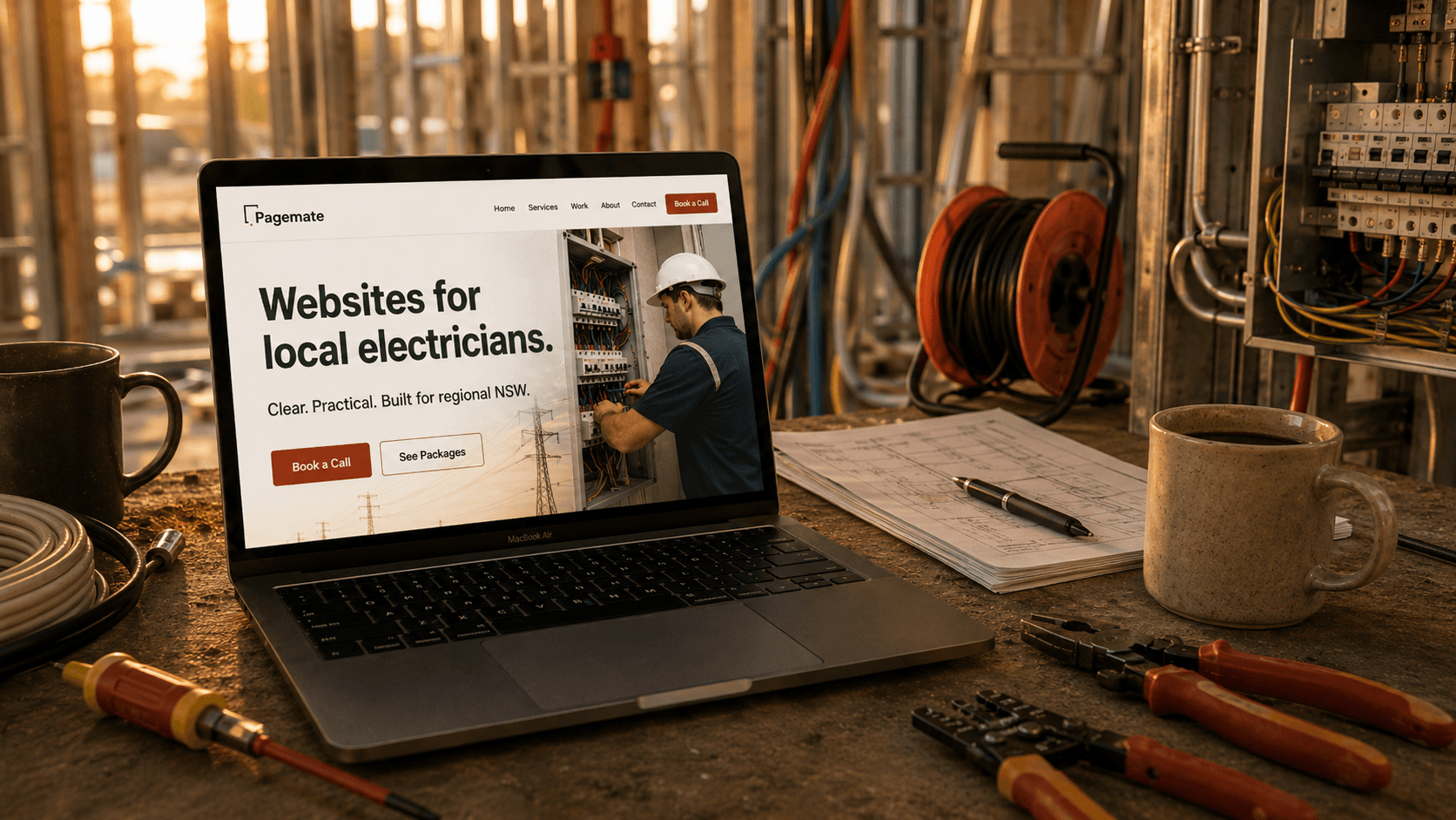 A Pagemate website shown on a laptop at a regional worksite