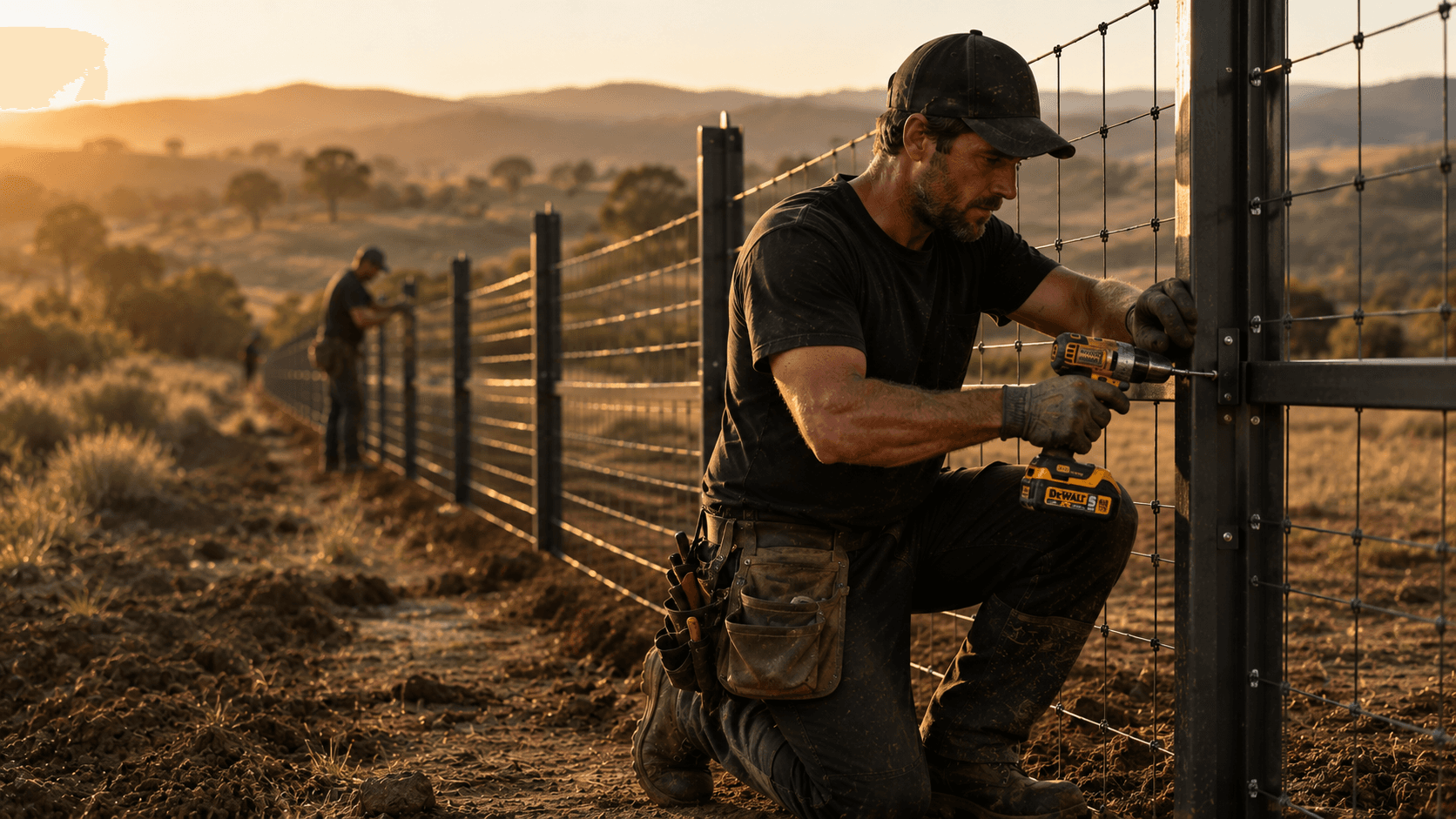 Fencing contractor building a rural fence