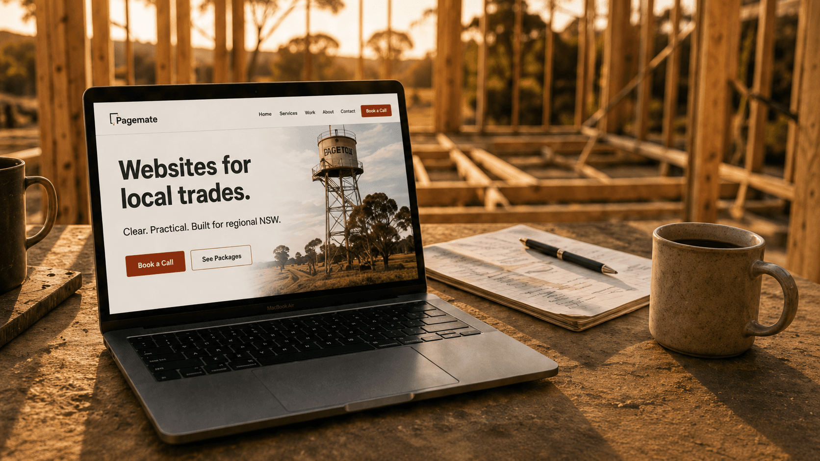 A Pagemate website shown on a laptop at a regional worksite