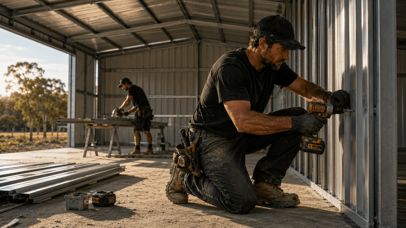 Colorbond farm shed under construction
