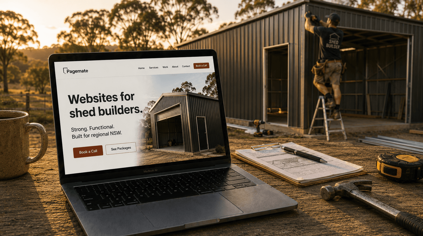 A Pagemate website shown on a laptop at a regional worksite